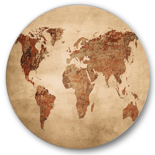 Designart - Ancient Map of The World VII - Vintage Metal Circle Wall Art